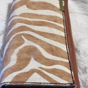 Zebra 100% real Leather Wallet with Brown Leather Trim never used